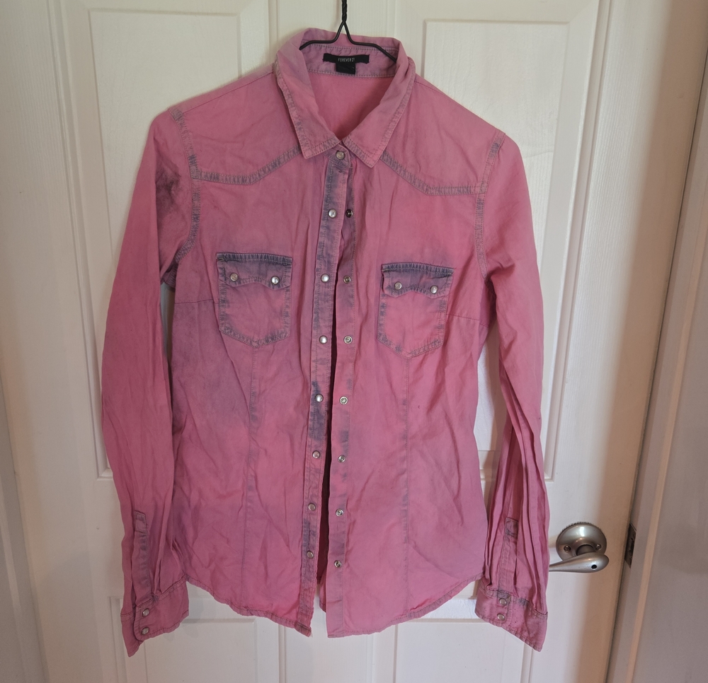 Forever 21 Pink Denim Button-Up Shirt for Men
